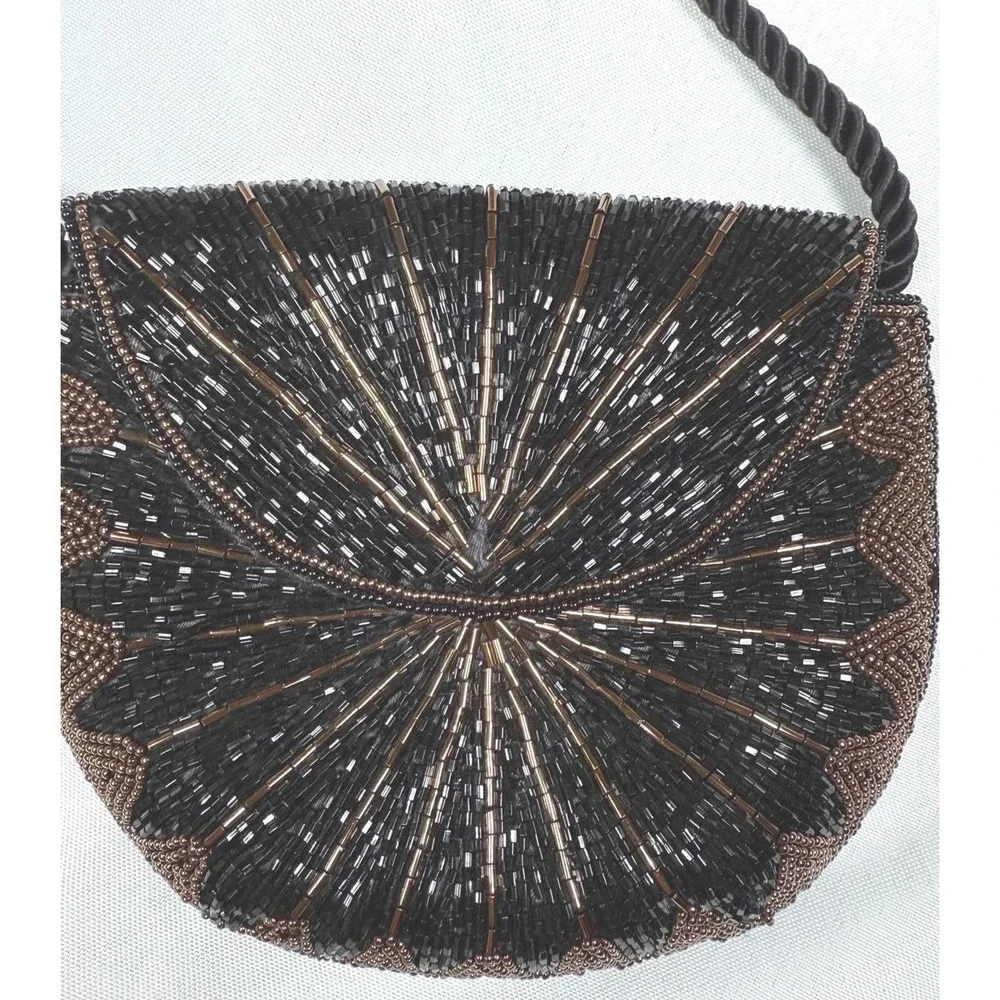 Crossbody evening‎ purse Black Gold Beaded